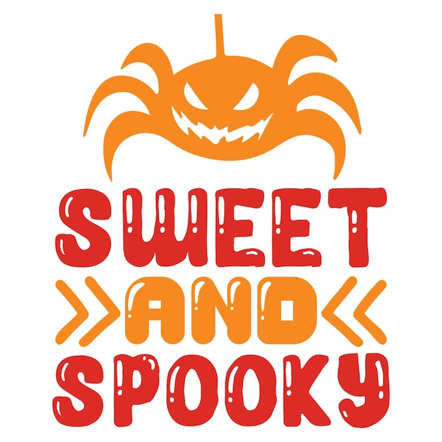 A halloween design with a spider and a pumpkin with the word sweet and spooky on it.