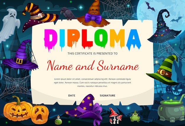 Halloween diploma met heksenhoeden pompoen spinnenweb