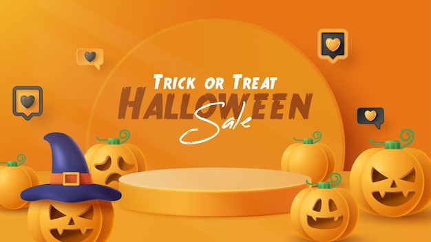 Halloween-display podium decoratie achtergrond met enge ornament Vector 3D illustratie