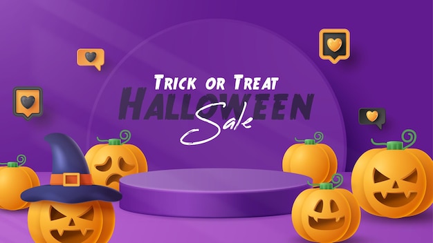 Halloween-display podium decoratie achtergrond met enge ornament Vector 3D illustratie