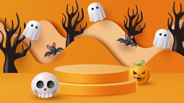 Halloween-display podium decoratie achtergrond met enge ornament Vector 3D illustratie