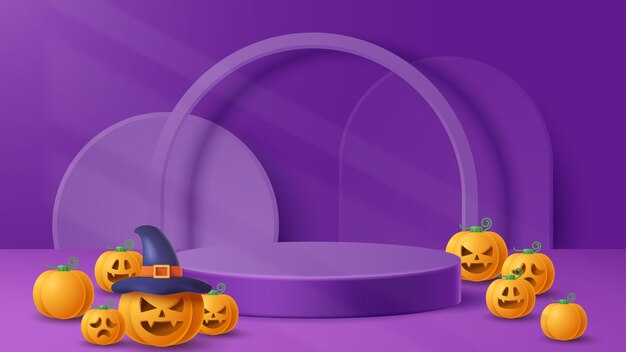 Halloween display podium decoration background with scary ornament Vector 3D Illustration