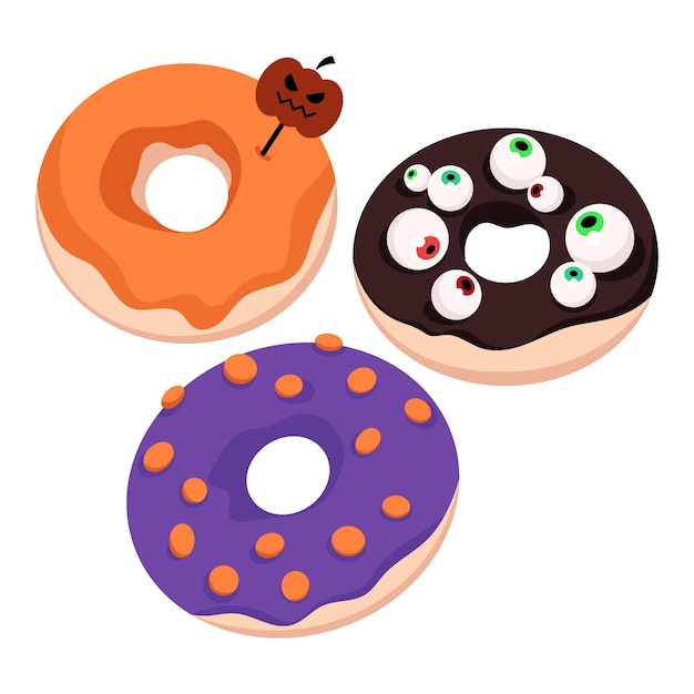 Vector halloween donuts set