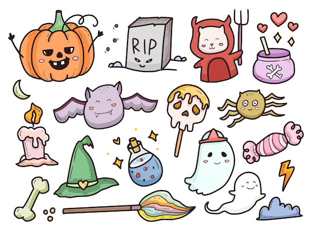 Halloween doodle cartoon collectie geest en monster