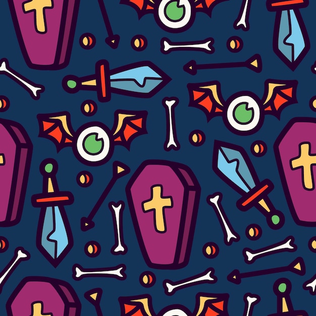 Halloween doodle cartoon seamless pattern design