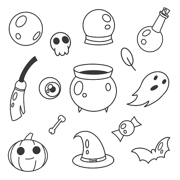 Halloween doodle elementenset