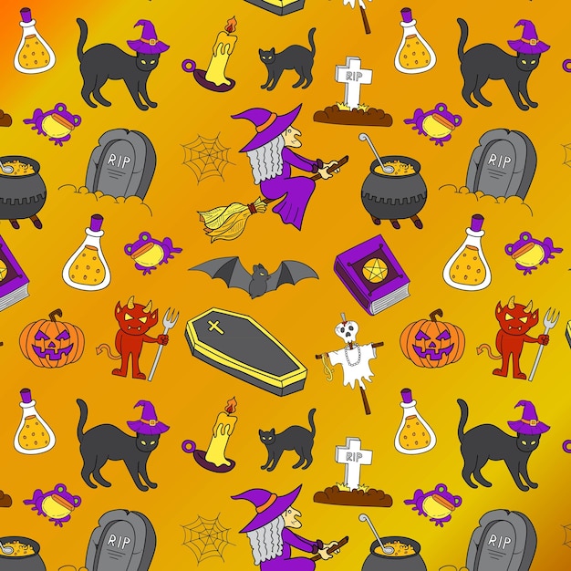 Vector halloween doodle pattern