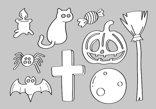 Vector halloween doodle pictogrammen instellen handgetekende illustratie