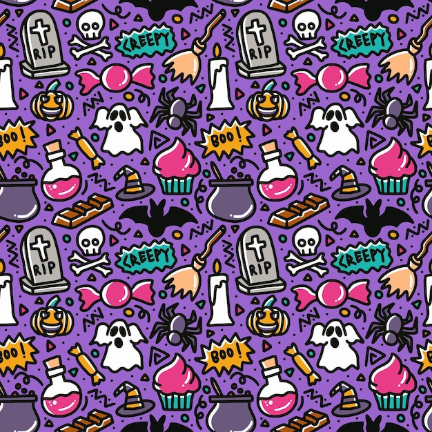 Halloween doodle seamless pattern