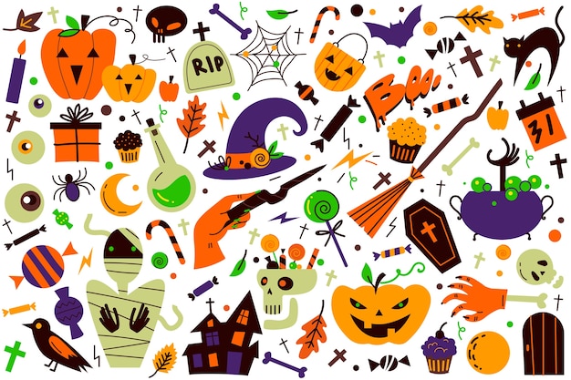Vector halloween doodle set.