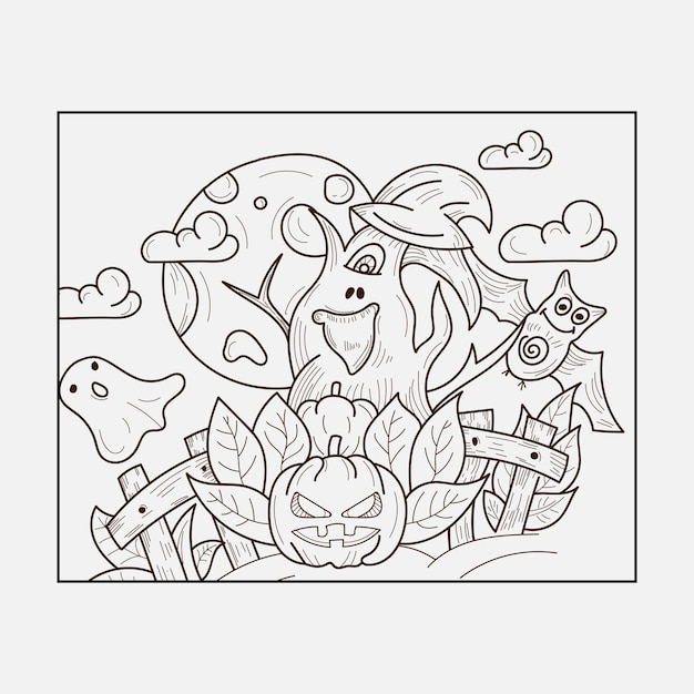 Halloween Doodles Line art Coloring Page