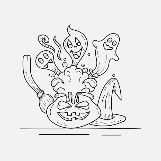 Premium Vector Halloween Doodles Line Art Coloring Pages