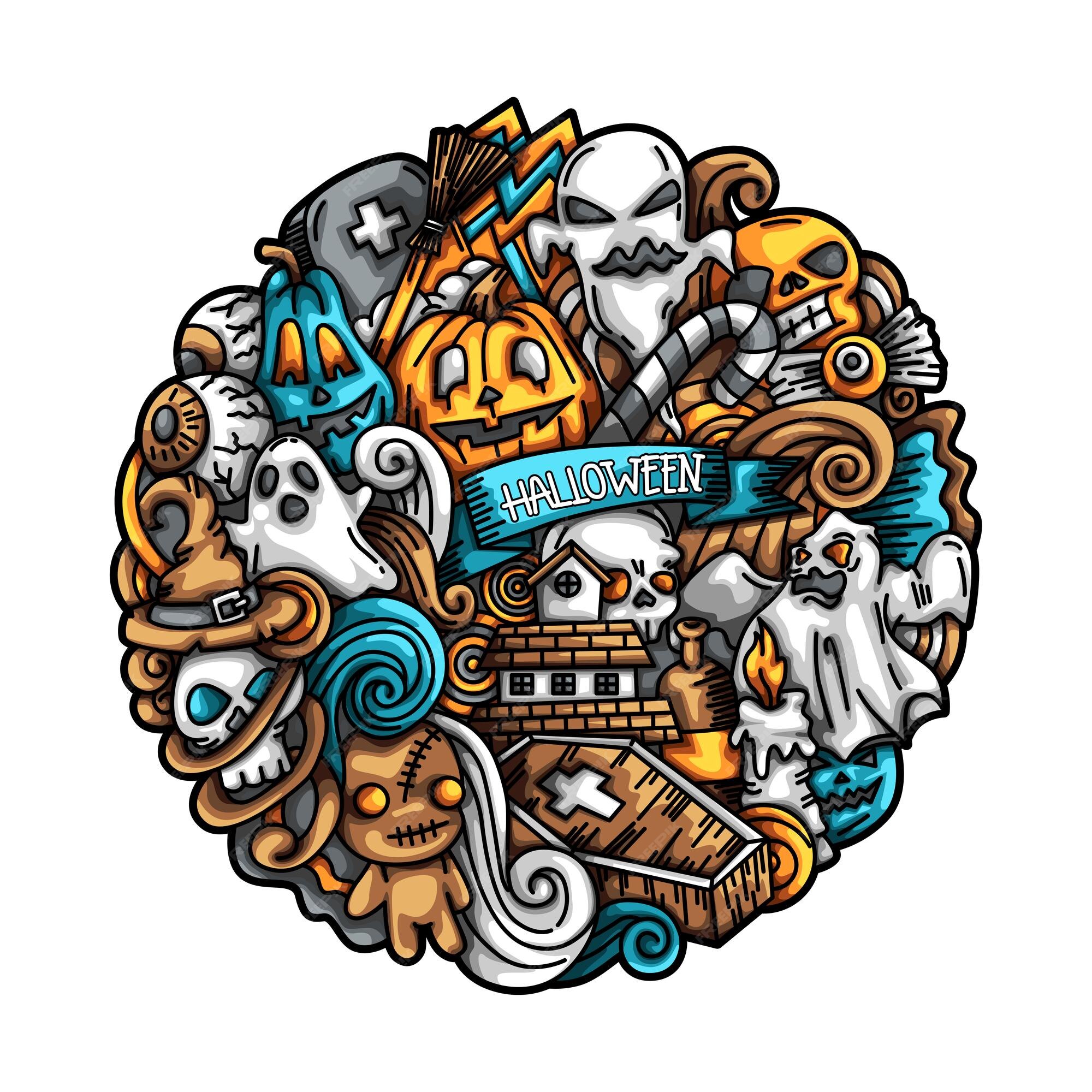 Premium Vector Halloween doodles vector illustrations