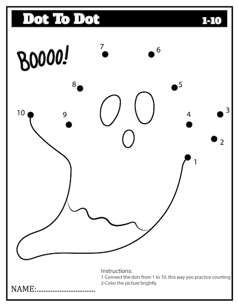 Halloween Dot To Dot Activity Book Learn to Count 1-10 Back to school Activity