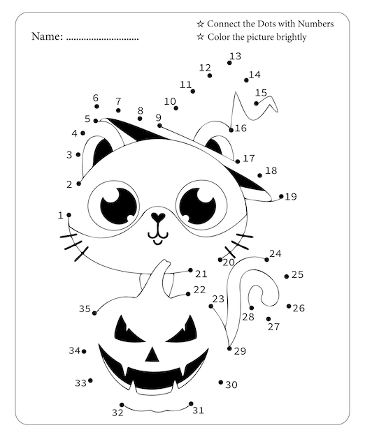 子供のためのハロウィーンのドットツードットぬりえページプレミアムベクトル