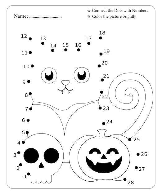 子供のためのハロウィーンのドットツードットぬりえページプレミアムベクトル