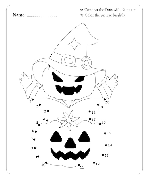 Halloween dot to dot coloring page for kids premium vector