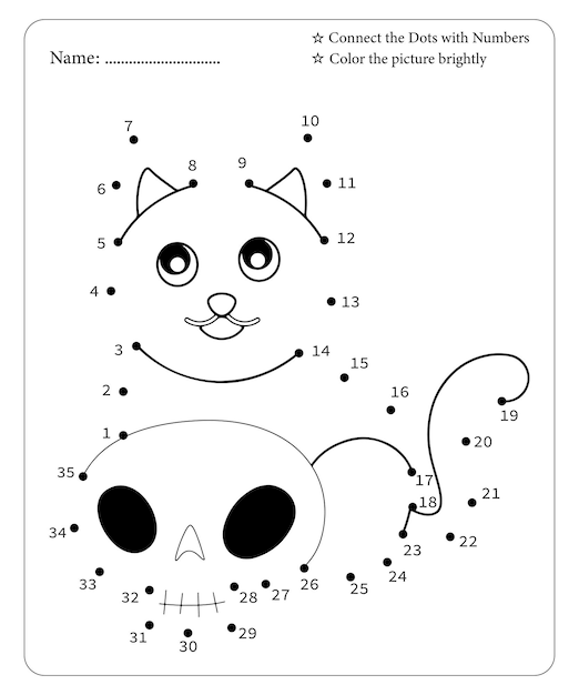 子供のためのハロウィーンのドットツードットぬりえページプレミアムベクトル