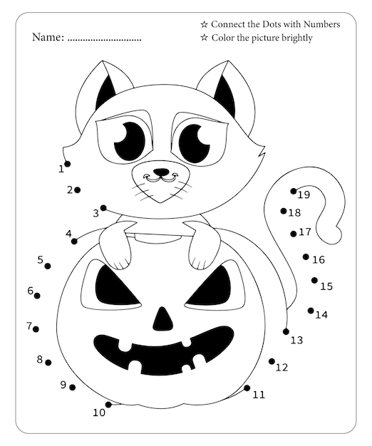 Pagina da colorare punto per punto di halloween per bambini vettore premium