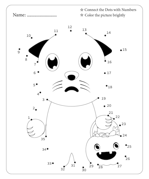 子供のためのハロウィーンのドットツードットぬりえページプレミアムベクトル