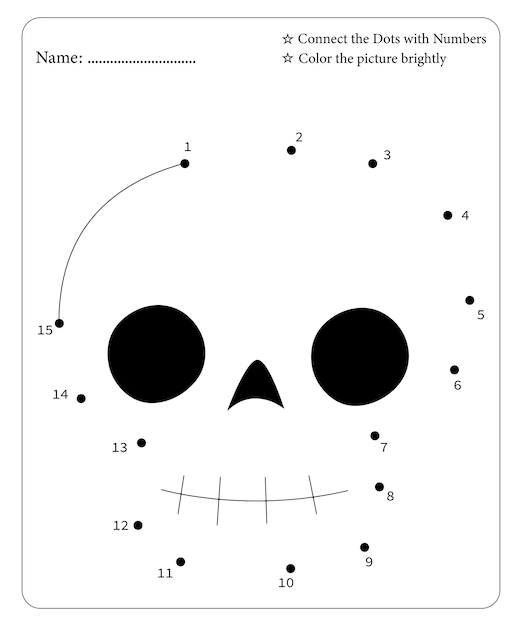 子供のためのハロウィーンのドットツードットぬりえページプレミアムベクトル