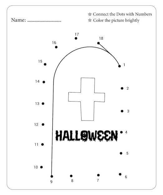 子供のためのハロウィーンのドットツードットぬりえページプレミアムベクトル