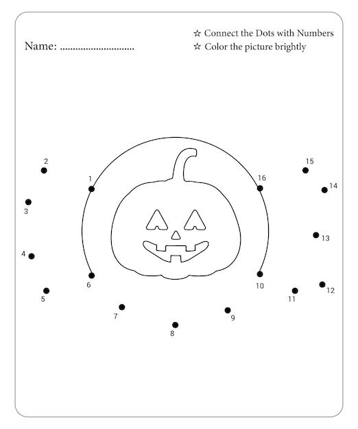 子供のためのハロウィーンのドットツードットぬりえページプレミアムベクトル