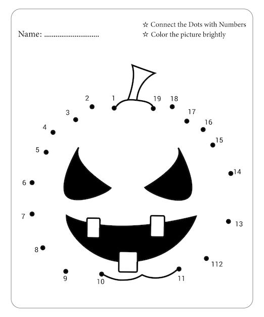 Pagina da colorare punto per punto di halloween per bambini vettore premium