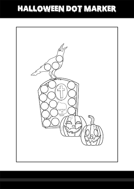 Halloween dot marker coloring page for kids. Line art coloring page design for kids.