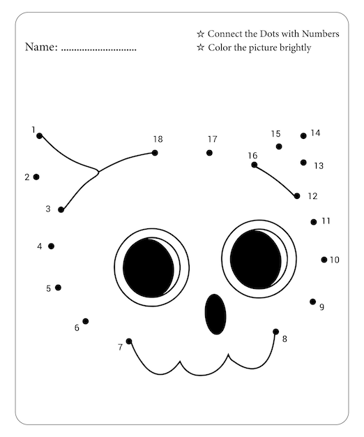 子供のためのハロウィーンのドットツードットぬりえページプレミアムベクトル