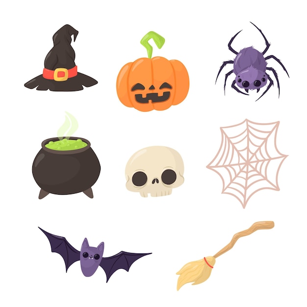 Vettore halloween element pack design piatto