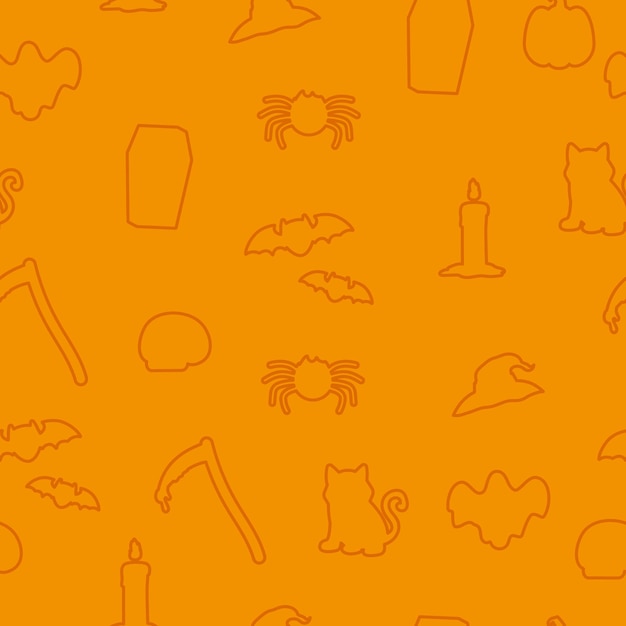 Halloween element seamless pattern on orange background