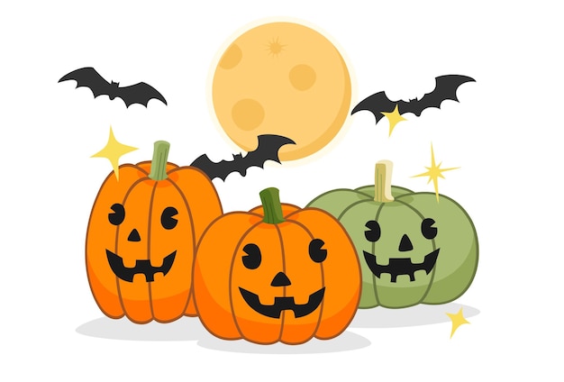 Halloween-elementen, pompoen, vleermuis, maan traditionele cartoon vector