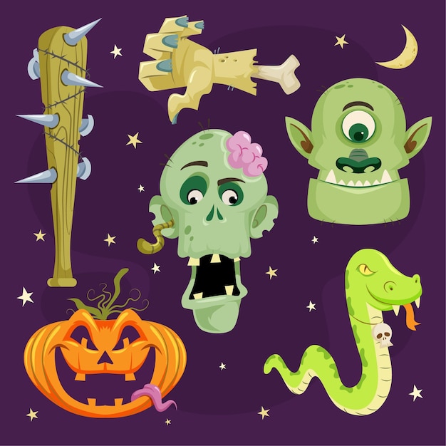 Halloween elements cartoon style