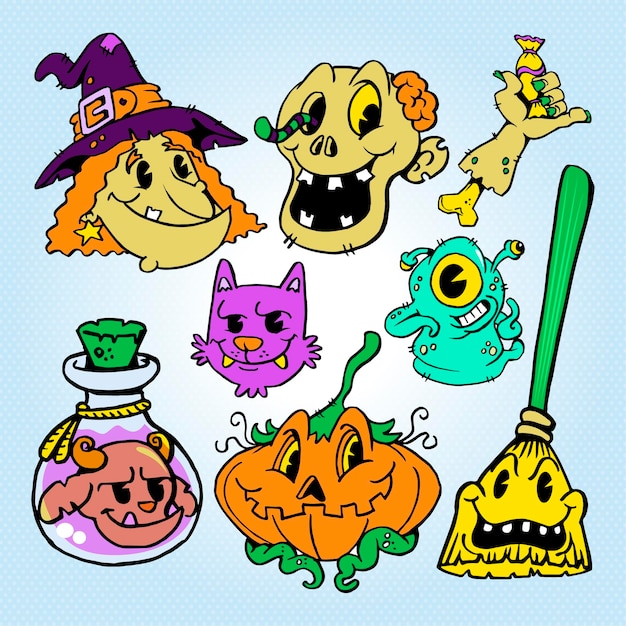 Halloween elements cartoon vintage style