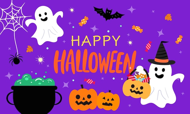 Halloween elements collection in flat design cute banner