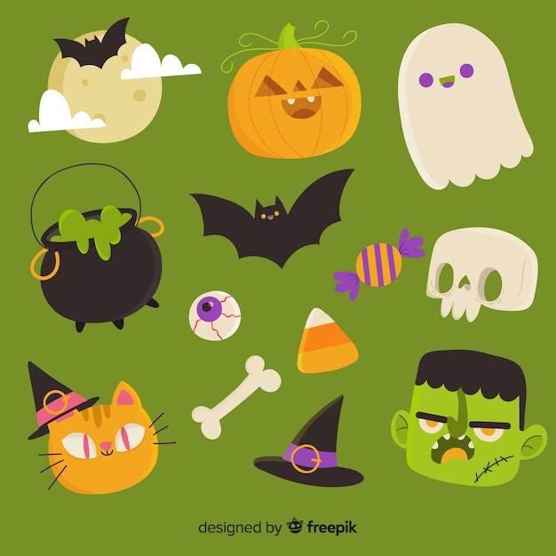 Raccolta di elementi di halloween in design piatto