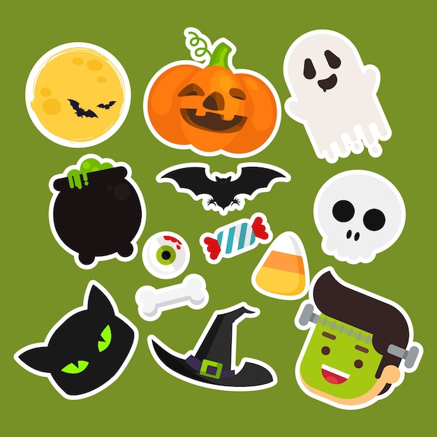 Raccolta di elementi di halloween in design piatto