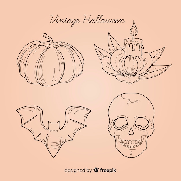 Stile disegnato della raccolta degli elementi di halloween a disposizione