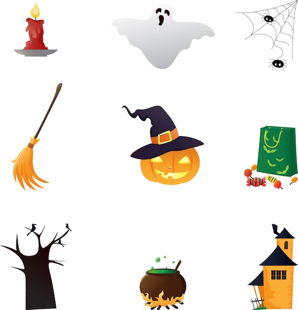 halloween elements collection set isolated on white