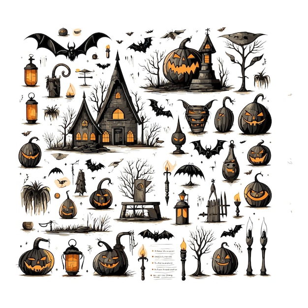 Elementi di halloween design piatto vettore semplice cartone animato