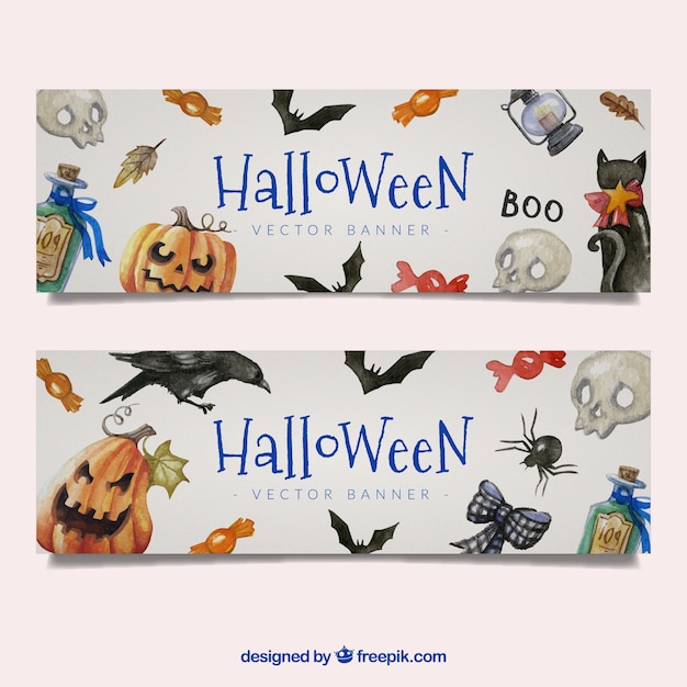 Halloween elements watercolor banner