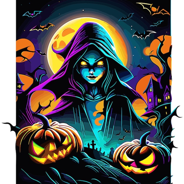 Halloween enge pompoenen kasteel vector illustratie sticker