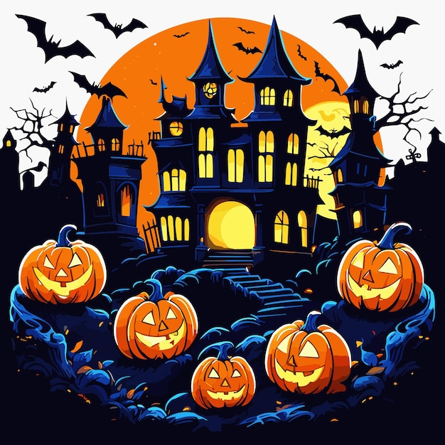 Halloween enge pompoenen kasteel vector illustratie sticker