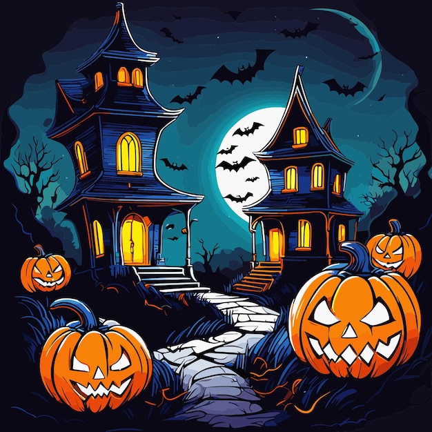 Halloween enge pompoenen kasteel vector illustratie sticker