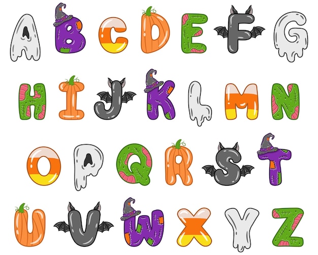 Vector halloween engelse alfabetletters thema tekening