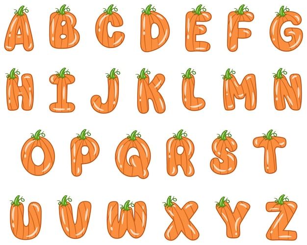 Vector halloween english alphabet all letters pumpkin theme drawing