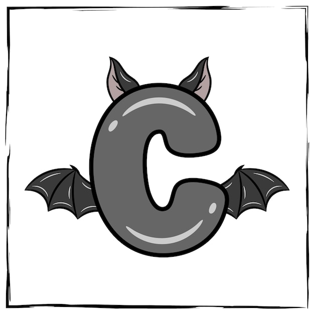 Halloween English Alphabet letter C cute bat theme drawing