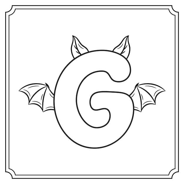 Хэллоуин английская буква алфавита G милая летучая мышь тема эскиз для окрашивания
