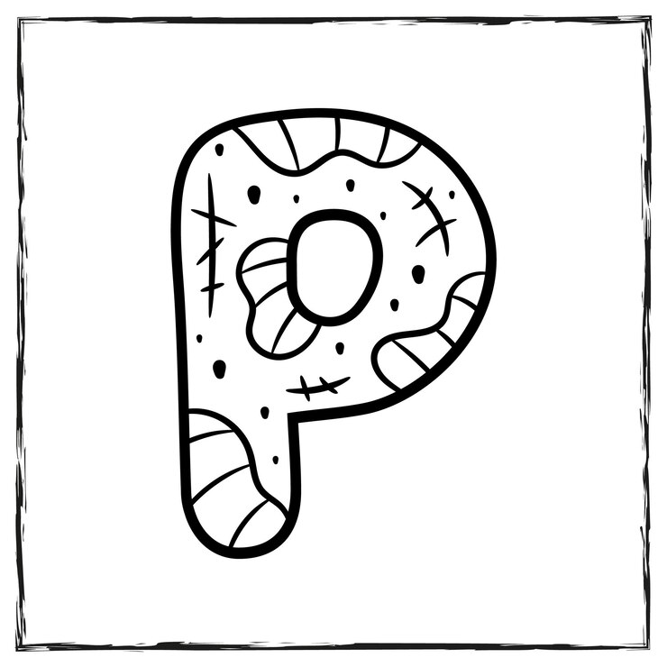 Vector halloween english alphabet letter p zombie sketch theme for coloring